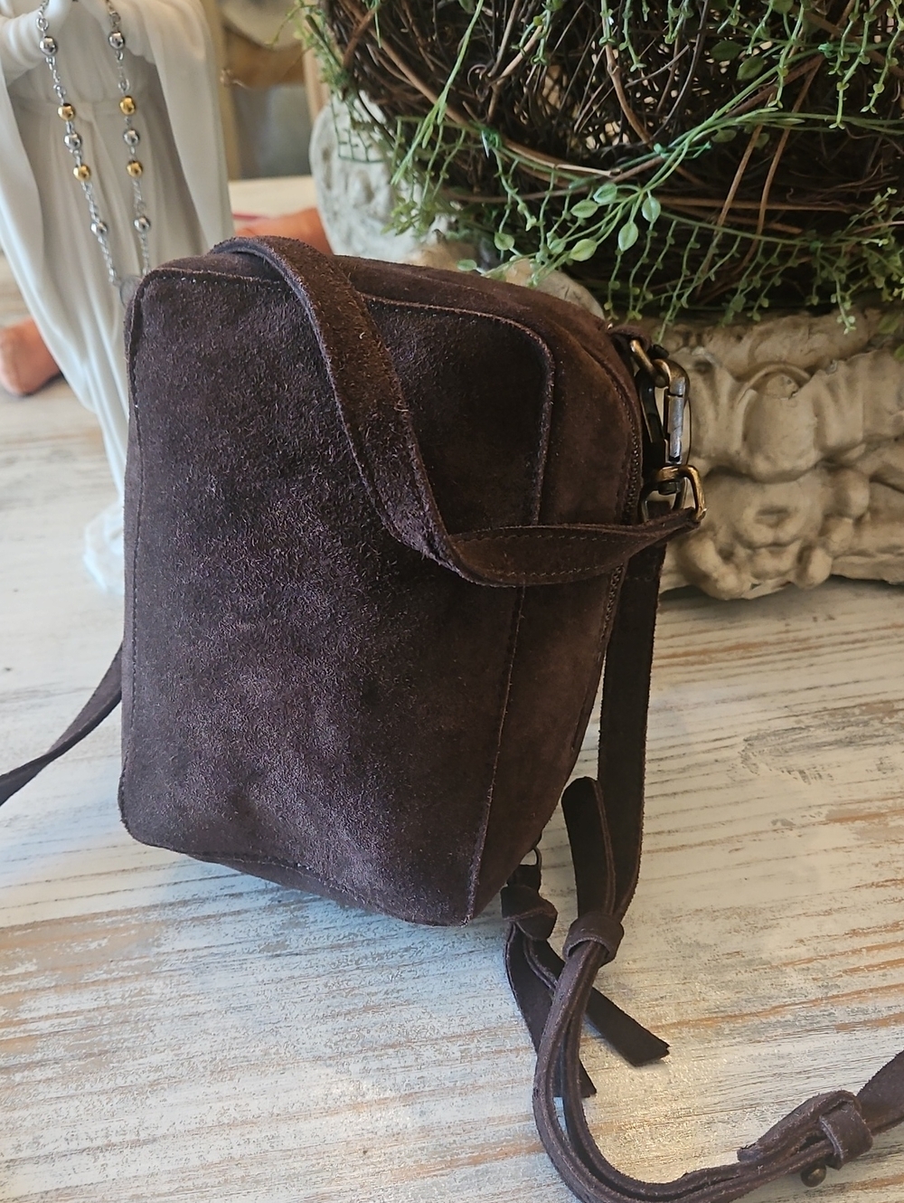 NWT Free Prople Suede Crossbody Bag in Dark Brown